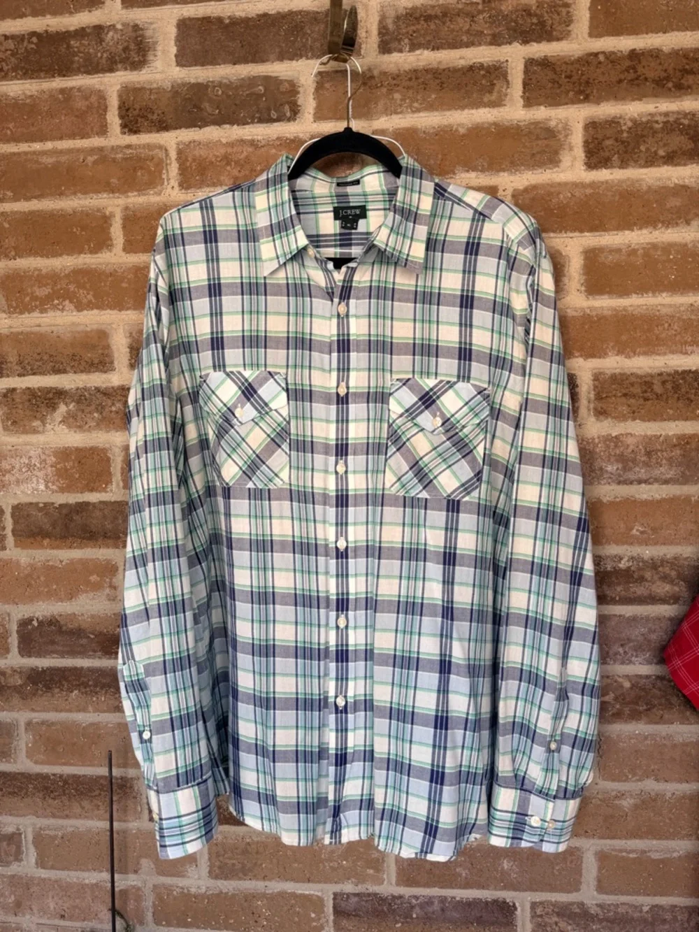 J. Crew Men's Plaid Button-Down Shirt in Blue, Green & White